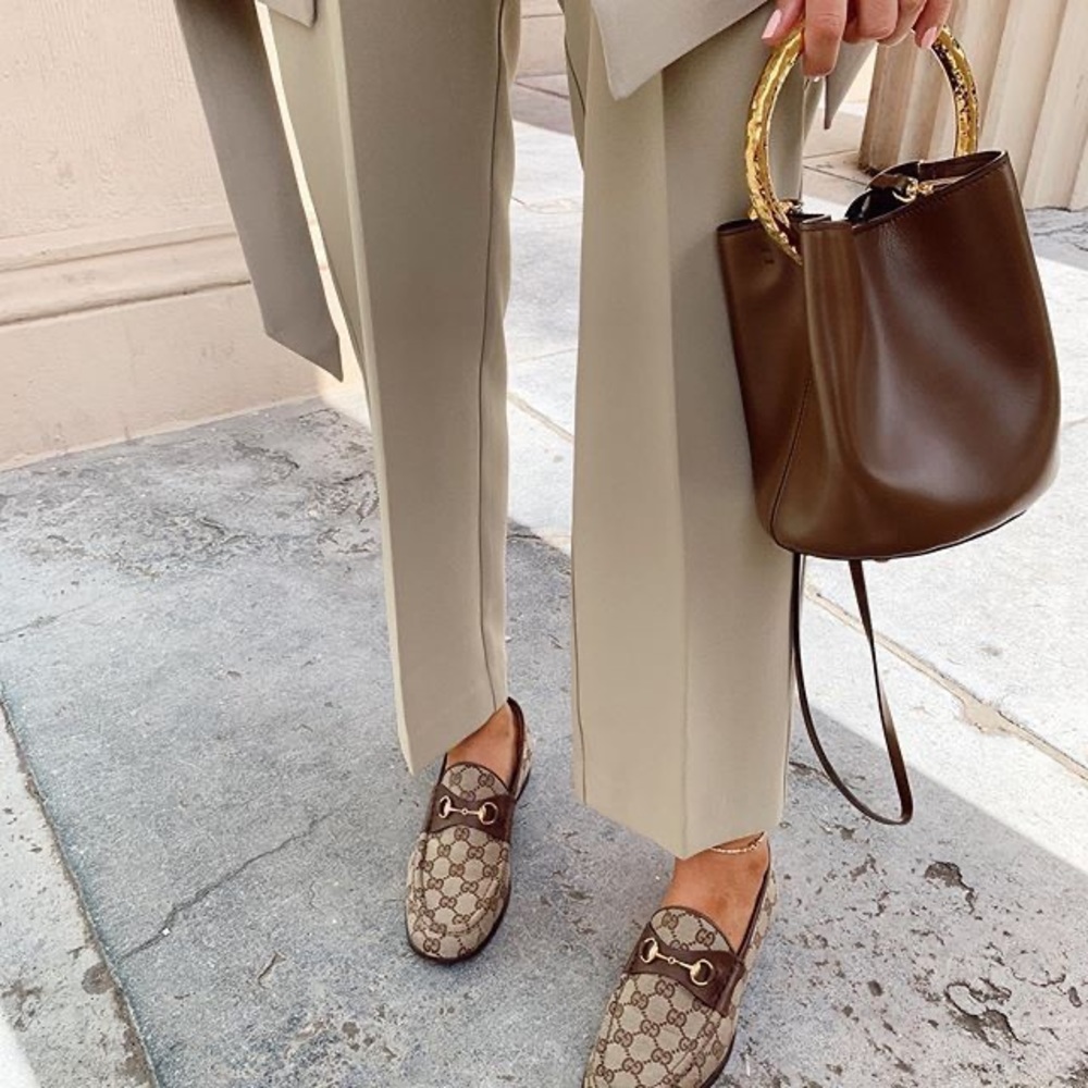 Vtg GUCCI GG Monogram Horsebit Loafers